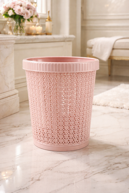 „Rattan-Style Round Waste Basket – Lidless Trash Bag Holder for Kitchen & Bedroom“